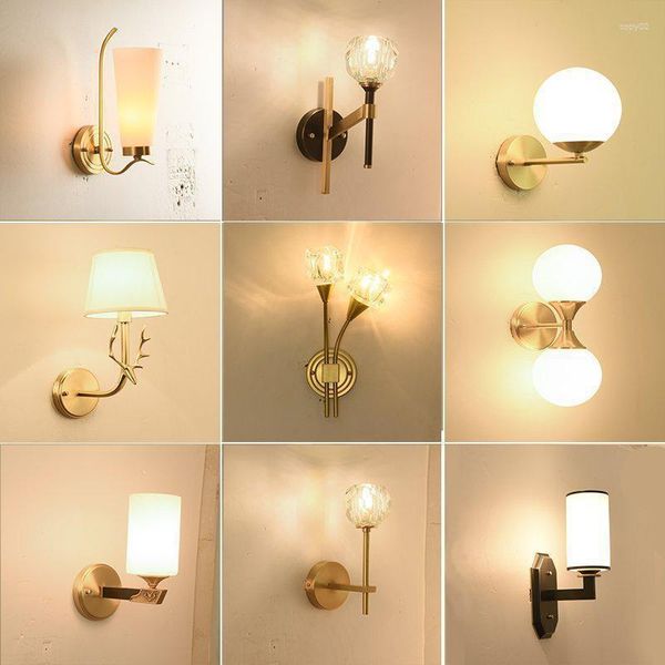 Lámpara de pared nórdica, cristal moderno, polea de madera antigua, litera turca, luces de cama, lámparas para leer, fontanería Industrial