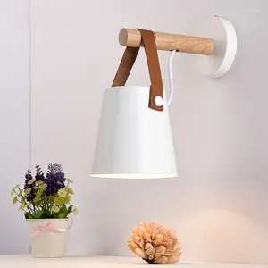 Wandlamp Nordic Moderne Led Smeedijzeren Metalen Houten Lederen Riem Hanglampen Foyer Aisel Balkon Deuropening Home Deco Nachtkastje