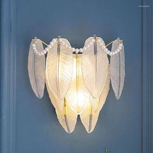 Wandlamp Noordelijke moderne lichten SCONCE SLAAPKAMER DIRE Decor binnen verlichting Huis Woonkamer Bedspiegel Veer Veerglasglas
