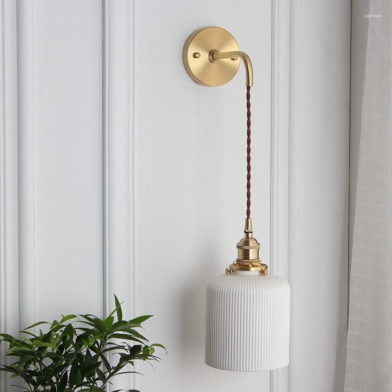 Wall Lamp Nordic Modern Sconce Lamps Lighting Fixture White Ceramic Retro Copper Holder Living Room Bedroom Decor