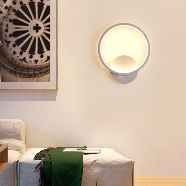 Lámpara de pared Nórdica Moderna Simple Mesita de noche Circular Led Dormitorio Creativo Pasillo cálido