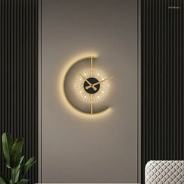 Lámpara de pared nórdica moderna con reloj para vestíbulo, mesita de noche, cocina, TV, fondo, pasillo, minimalista, diseño artístico, electrodomésticos