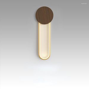 Lámpara de pared nórdica moderna de grano de madera para dormitorio, mesita de noche, comedor, pasillo, luz Led, iluminación interior, decoración