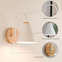 Wandlamp Nordic Moderne Hout LED Ijzer Nachtkastje Licht Effen Slaapkamer Woonkamer Studie Gangpad Schans Armatuur Decor