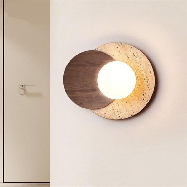 Lámpara de pared de piedra Natural nórdica, lámparas de arte de madera, sala de estar, comedor, pasillo, escaleras, diseño Interior Simple, luces de noche para el hogar