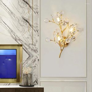 Applique murale LED en cristal G4, Art romantique nordique, doré, pour chambre à coucher, chevet, salle de bain, miroir, décoration d'intérieur, luminaire d'intérieur
