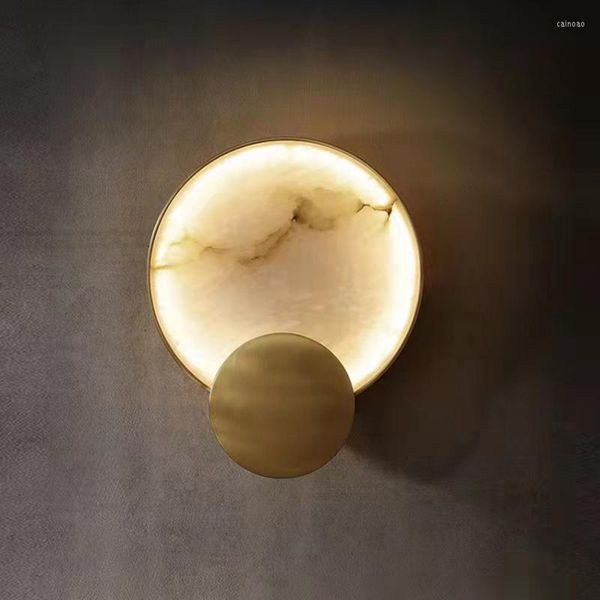 Lampe murale nordique ronde en marbre LED créative simple moderne en laiton/fer lustre pour salon chambre couloir