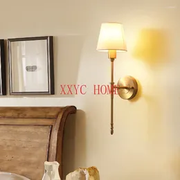 Lámpara de pared nórdica led rural moderno balcón de la sala de estar del dormitorio del dormitorio del dormitorio del brazo del brazo americano luz de cobre americano