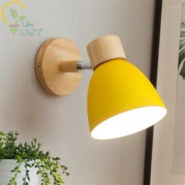 Wandlamp Noordelijke eenvoud Cafe Cafe Bar LED Moderne 6 kleuren houten woonkamer slaapkamer slaapkamer bedlicht voor huis