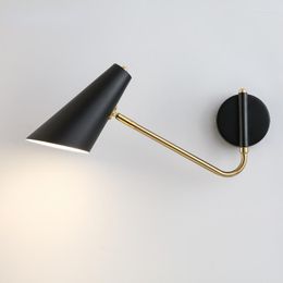 Lámpara de pared nórdica giratoria mesita de noche luces de lectura creativas Fexible negro dorado Industrial ajustable con lámparas de interruptor