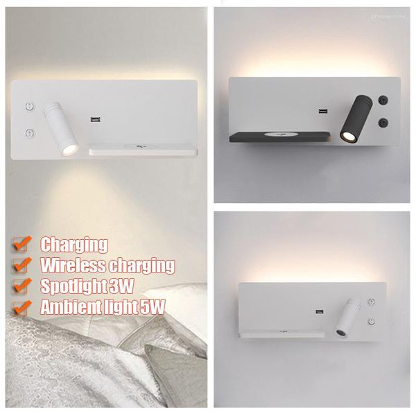 Lámpara de pared nórdica USB cabecera recargable inalámbrica decoración para sala de estar iluminación de escaleras lectura de cama con interruptor para luz de dormitorio