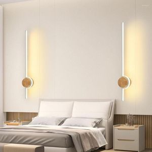 Lámpara de pared de madera nórdica LED de madera de nogal, tira larga de luz para sala de estar, sofá, TV, candelabro de fondo, dormitorio, decoración de cabecera