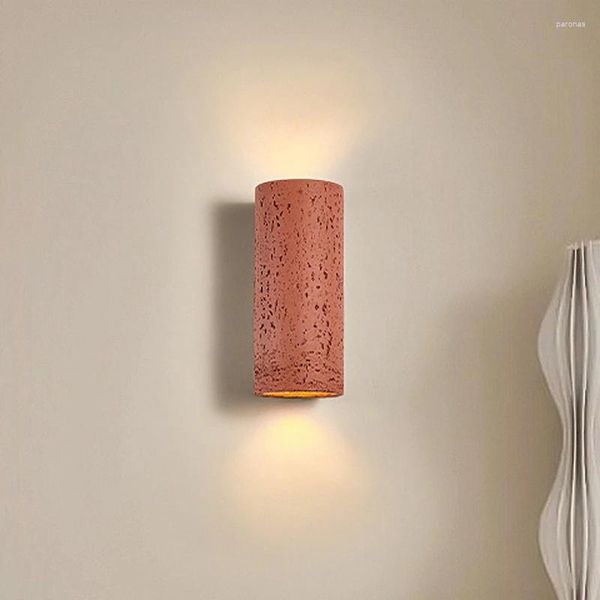 Lámpara de pared Cemento nostálgico Led 10W Arriba Abajo Wabi Sabi Tubo redondo Luz Mesita de noche Comedor Sala de estudio Decoración retro Sconce