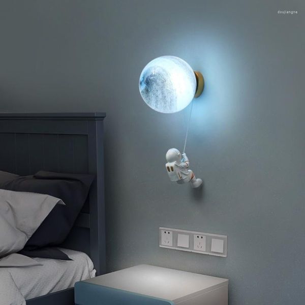 Lámpara de pared novedad niños Sconce Light Kids Planet para dormitorio cabecera iluminación moderna decoración bola de cristal nórdica