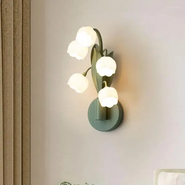 Lámpara de pared Novedad Green Wind Chime Light Led Niños Moderno Interior Sconce Iluminación Vidrio Flor Mesita de noche