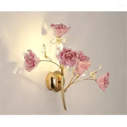 Lámpara de pared OUFULA, estilo europeo, accesorios de lujo de cristal rosa para interiores, apliques de luz modernos LED para decoración del hogar