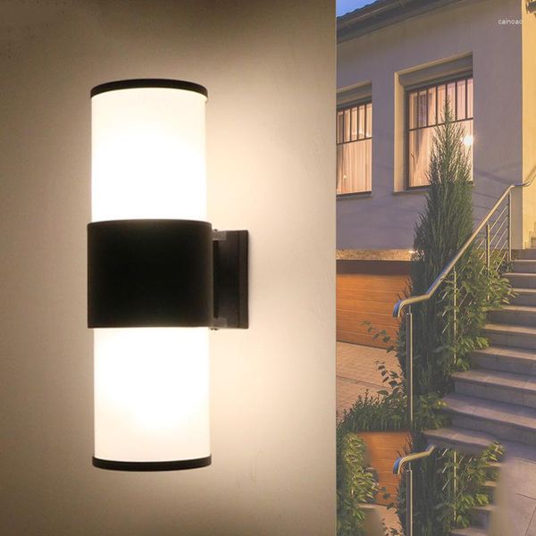 Lámpara de pared Luz exterior con cabezales dobles para patio y El - Jardín impermeable doble hacia arriba y hacia abajo