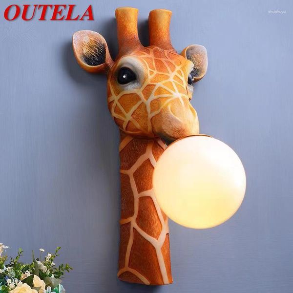 Applique murale OUTELA contemporain intérieur LED créatif dessin animé girafe résine applique lumière pour la maison couloir de chambre d'enfants