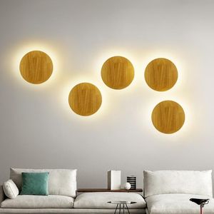 Lámpara de pared OuuZuu LED de madera artesanal forma redonda ovalada con fuente decorativa de luz iluminación interior montada en la pared estilo simple