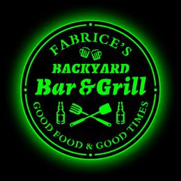 Lampada da parete personalizzata Backyard BarGrill Wood Nome personalizzato Neon Bar Sign Night Light per Home House Dinner BBQ DecorWall