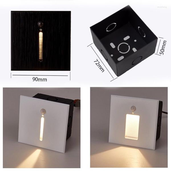 Lámpara de pared con Sensor PIR, caja de instalación de luz de escalera integrada, luz nocturna de guardería para sala de estar, escalera, peldaño, decoración del hogar, candelabro de 3W