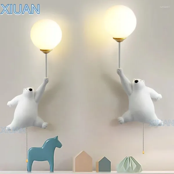 Lámpara de pared de oso Polar con interruptor de encendido/apagado, apliques de luna 3D, luz de dibujos animados para dormitorio infantil, luces nocturnas G9