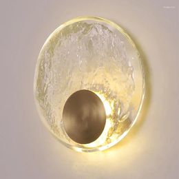 Lâmpada de parede pós moderna luz luxo designer de bronze estudo cabeceira sala de estar led cristal redondo