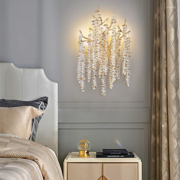 Lámpara de pared posmoderna de lujo para dormitorio, mesita de noche, rama creativa, Fondo de sala de estar de cristal, accesorio de iluminación decorativo