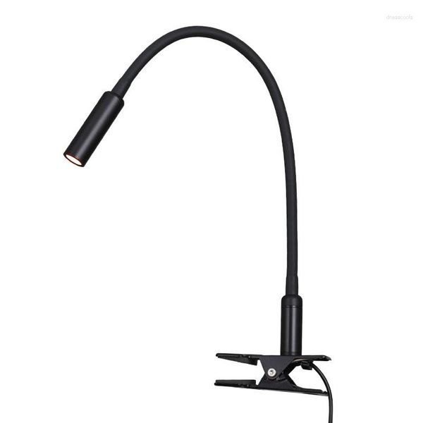 Lámpara de pared Luz de lectura Clip Abrazadera Mesa Libros MaBlack LED 3W Blanco cálido 3000K Con adaptador de CA