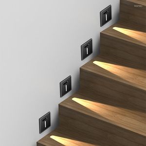 Lámpara de pared Empotrada Led Lámparas de luz de paso PIR Sensor de movimiento Caja de escalera AC85-265V Iluminación de pasillo de piso Interior