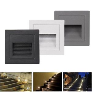 Lámpara de pared Luces de escalera empotradas, Escaleras LED para interiores / exteriores Luz de noche de paso Lámparas impermeables Piso de 3W con caja de montaje 86