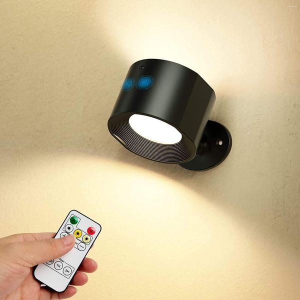 Lámpara de pared con control remoto para interiores, inalámbrica, recargable, alimentada por batería, LED, apliques de luz inalámbricos con carga USB