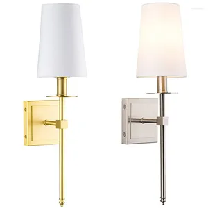 Wandlamp Retro Amerikaans Goud Lichten Eenvoudige witte stoffen hoes Home Achtergrond Decoratie Ingang Gangverlichting