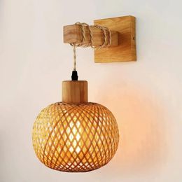 Wandlamp Retro Japans Bamboe Geweven Nachtkastje Eetkamer Rotan Slaapkamer Boerderij Landelijke Binnenachtergrond