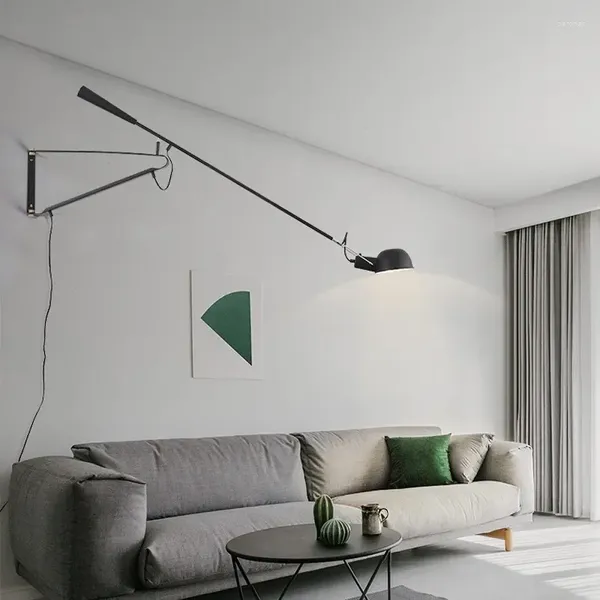 Lámpara de pared estilo retro de metal LED El brazo de balanceo de poste largo se puede girar y ajustar adecuado para estudio de la sala de estar de dormitorio