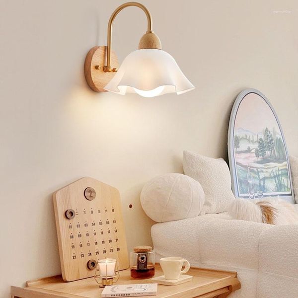 Lámpara de pared Retro de madera, aplique LED nórdico japonés para dormitorio, además de sala de estar, escalera, decoración Vintage coreana para el hogar