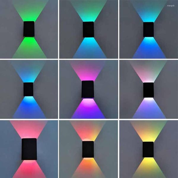 Applique murale RGB carré LED lumières allée extérieure couloir Dimmable multicolore haut vers le bas avec télécommande pour KTV Bar chambre