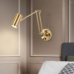 Wandlamp rocker LED -lampen zwenkarm lange interne sconce lichten met schakelaar voor bed decorverlichting