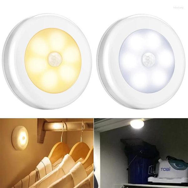 Lámpara de pared redonda inteligente LED luz nocturna con batería gabinete mesita de noche dormitorio armario iluminación lámparas de inducción magnética