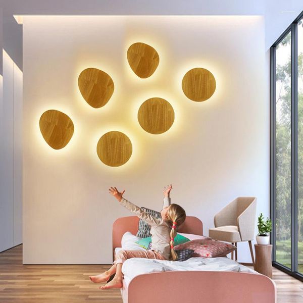 Lámpara de pared LED redonda, apliques de luz nórdicos modernos, iluminación interior de madera, decoración del hogar para sala de estar, dormitorio y mesita de noche