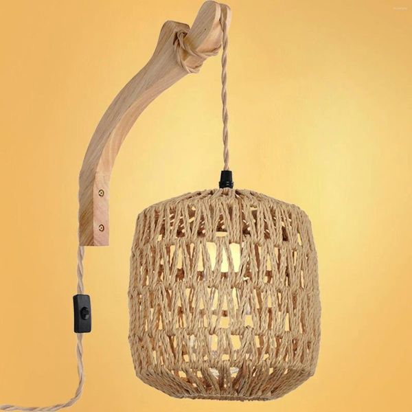 Applique murale rustique tissée à la main, luminaire suspendu avec bras en bois, cordon réglable, pour pépinière, porche, couloir, chevet