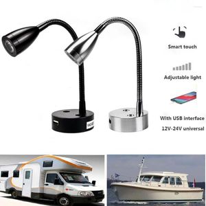 Applique murale RV LED liseuse DC12V 24V Smart Touch Dimmable Flexible col de cygne pour camping-car Yacht cabine avec Port de chargeur USB