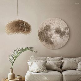 Lámpara de pared con textura de piedra arenisca, decoración de porche, Fondo de sala de estar moderno, imagen colgante, Luna luminosa redonda, atmósfera