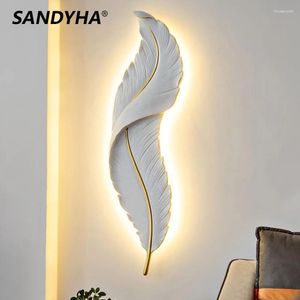 Applique SANDYHA moderne plume lumière blanc linéaire maison applique Led pour chambre lampara Mesita De Noche dortoir Lampe Chevet