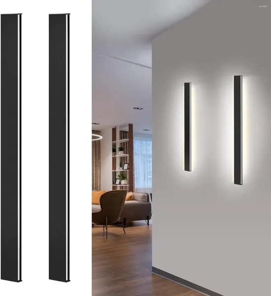 Apliques de lámpara de pared Conjuntos de dos accesorios de iluminación LED negro mate de 20W Luz cálida de 3000K para baño Sala de estar Dormitorio Hall