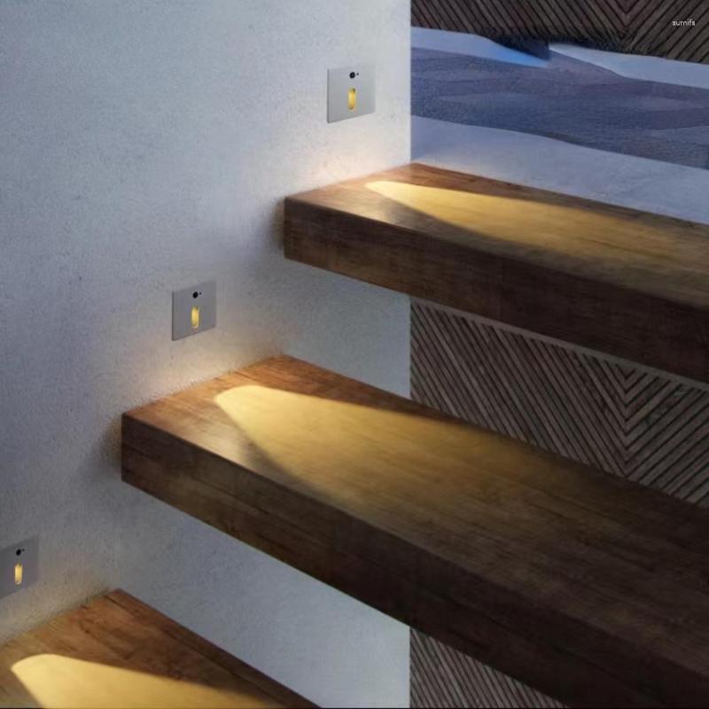 Vägglampans sensor inbäddad trappljus ledande nattljus för steg stege kök foajé korridor vardagsrum inomhus pir sconce