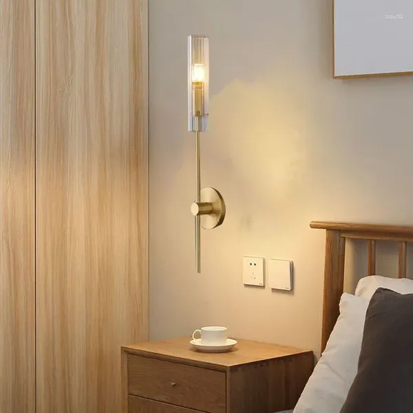 Lámpara de pared latón simple e14 bombilla claro vidrio gris transparente para el pasillo pasillo dormitorio comedor de comedor de cobre gota