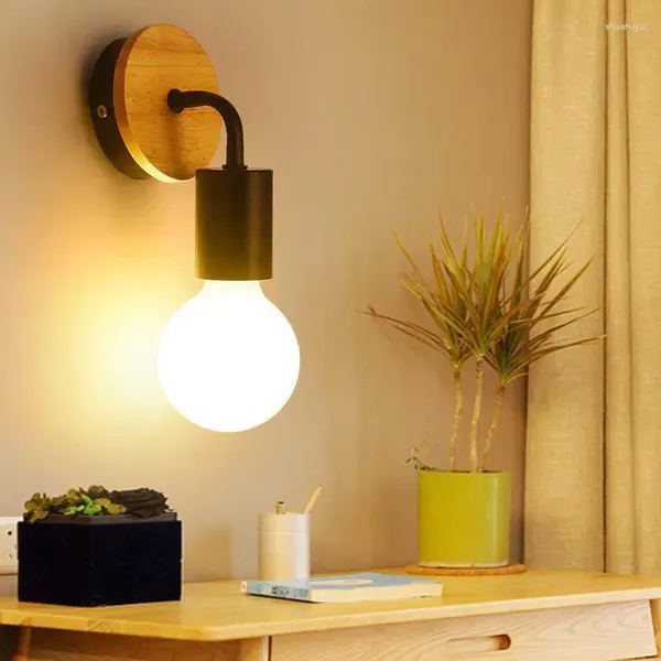 Lámpara De Pared Simple De Madera Maciza Mesita De Noche Balcón Pasillo Bar Luces De Madera Loft Luminarias De Interior Dormitorio Luz