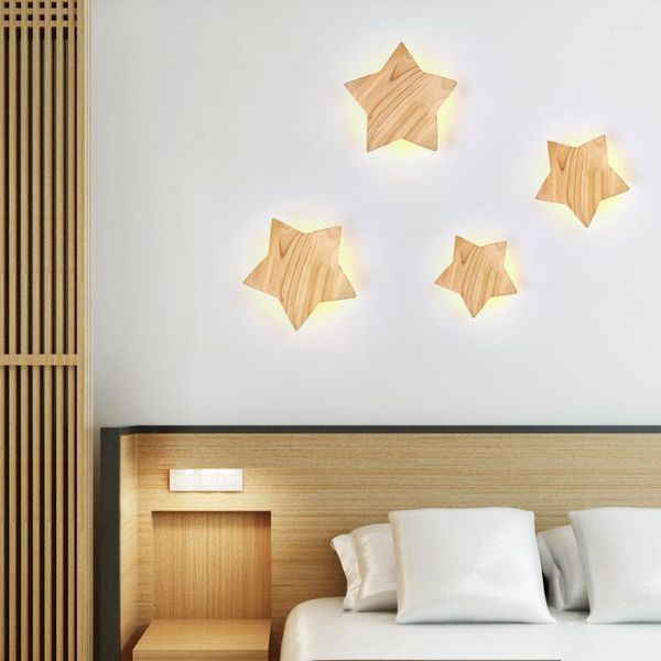 Applique murale Simple en bois massif à côté de l'allée étoile à cinq branches lumière d'ambiance étude LED décoration