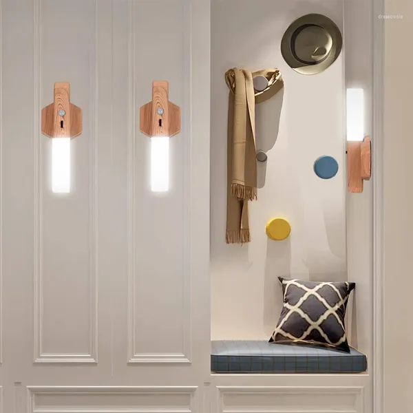 Lámpara de pared Sensor de movimiento inteligente Led luz nocturna gabinete EMULADO DE MADERA diario hogar porche